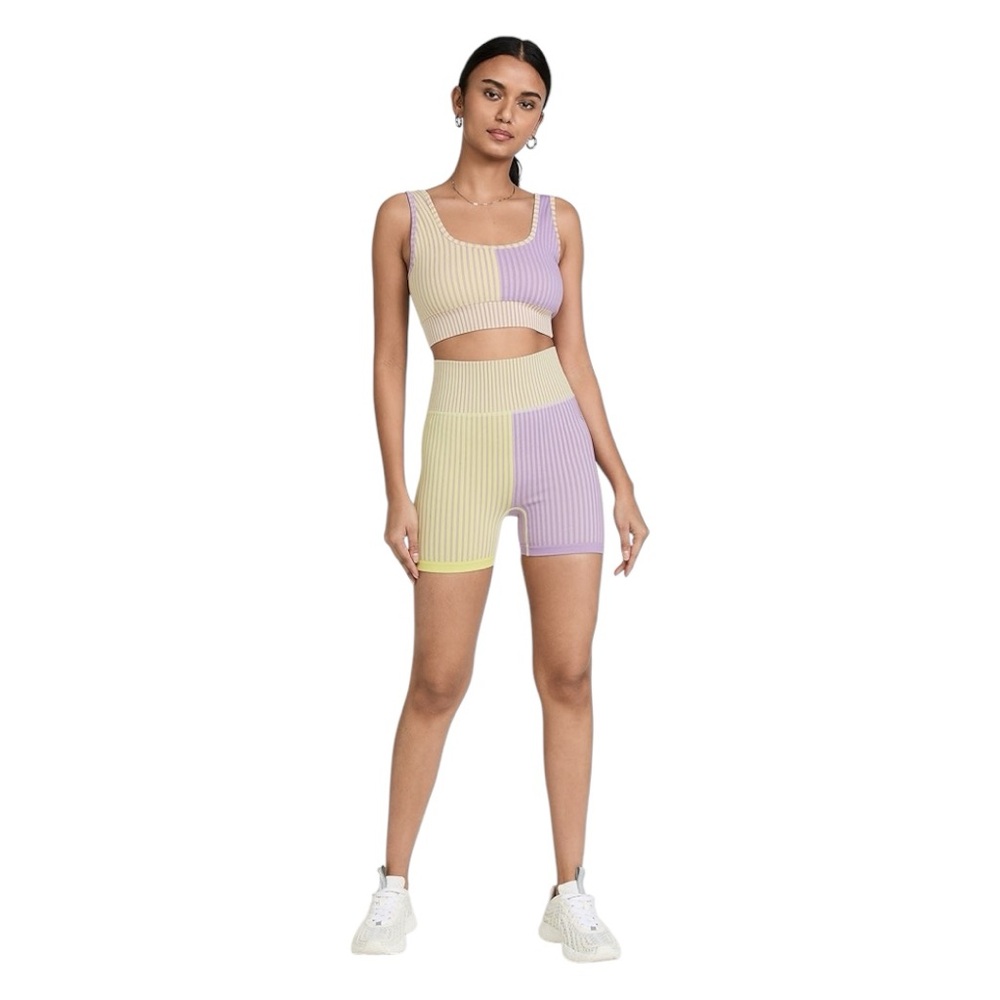 Free People Ribbed Colorblock Bike Shorts Women's M/L High Rise Purple Yellow